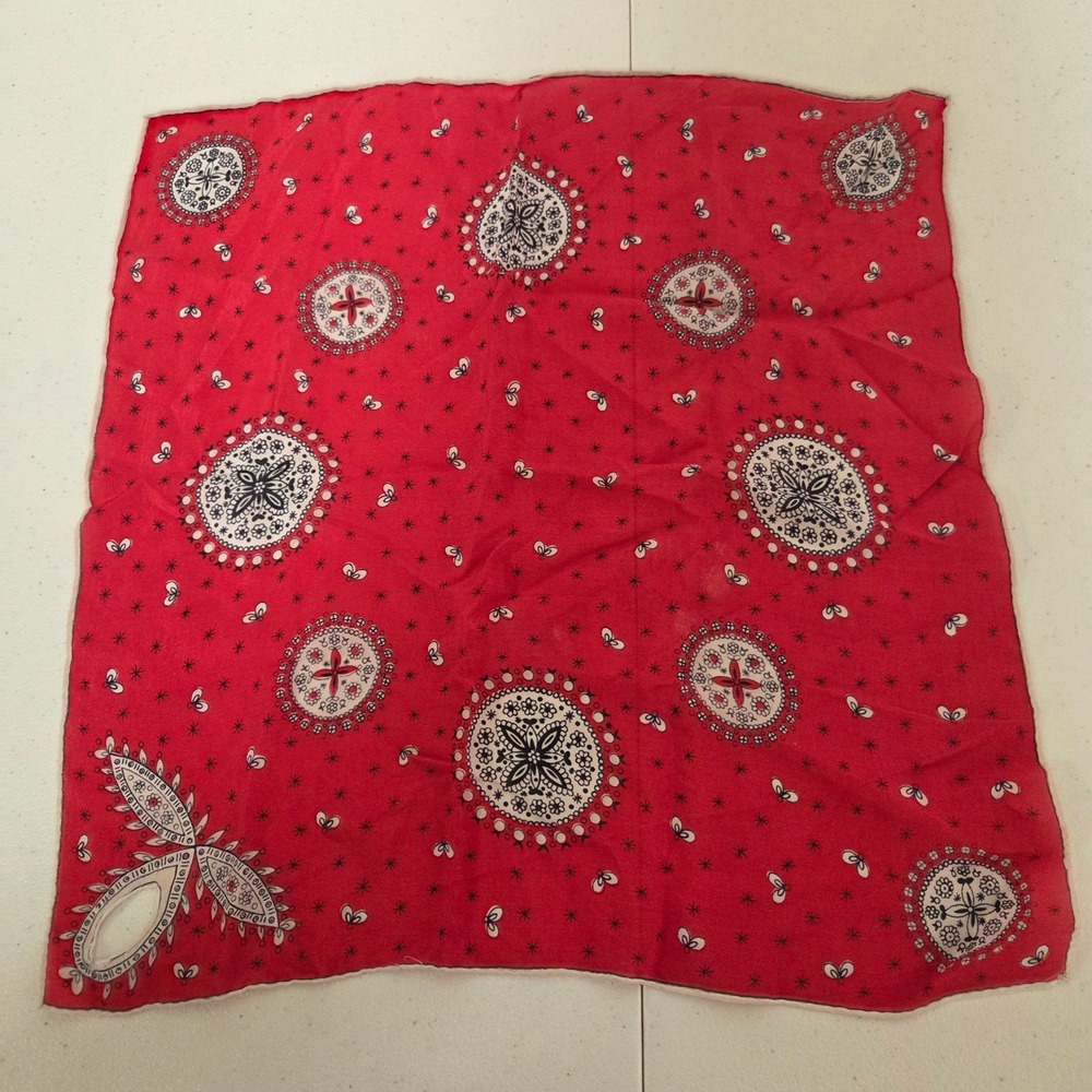 Vintage Red Medallion Paisley Square Bandana Scarf Western Rockabilly 19x19